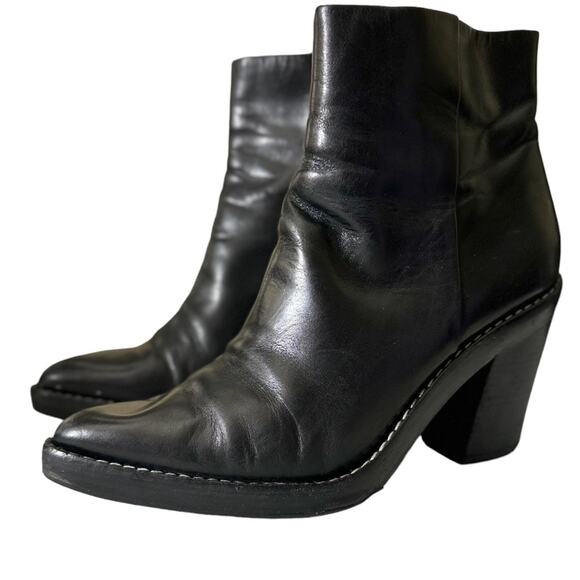 Alexander Wang Black Leather Pointed Toe Block Heel Ankle Boots Size 39.5 - Picture 1 of 7
